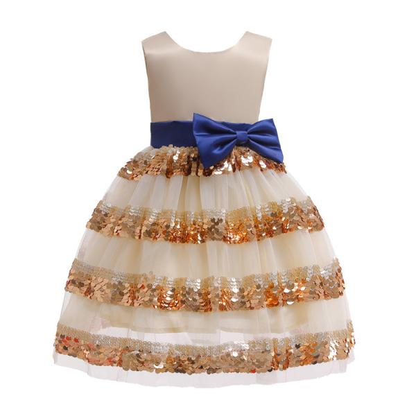 Polo Dress Beige Bow Belt Wave Dress Sequin Princess Girl Dress My First Christmas Girl Ropa Niñas Girls Christmas Dress