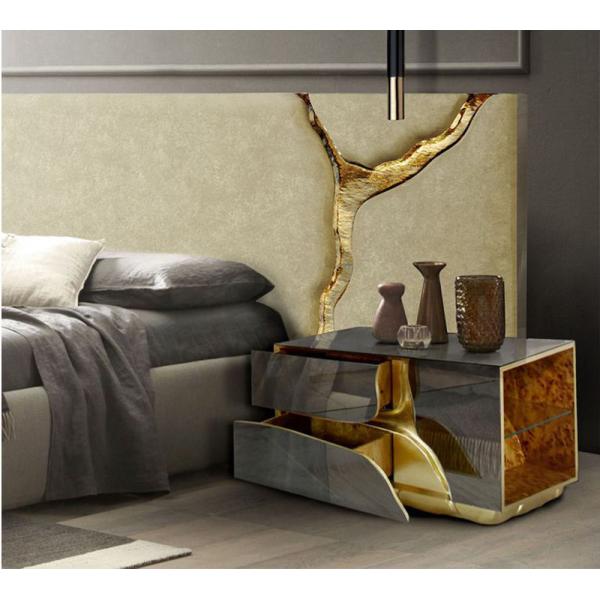 Lapiaz King Upholstered Platform Bed Inlaid Gold Stainless Steel