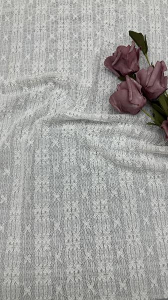 Leafy White Lace Embroidered Fabric Great Color Baroque Stripe Type Patterns And Romantic Dress