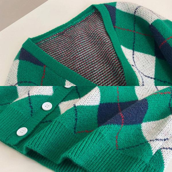 V - дизайн тартана кнопки шеи Bespoke свитеры подрезал длинным свитер связанный рукавом