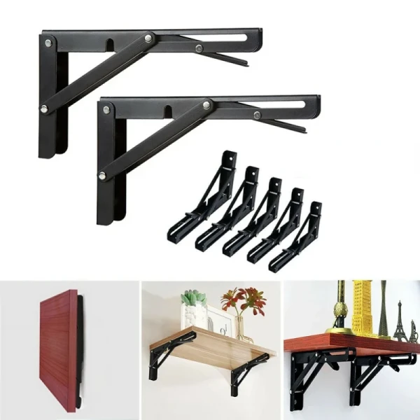 2pcs Folding Shelf Brackets Heavy Duty Stainless Steel Collapsible for Table Wall Mounted Type Modern Space Saving DIY