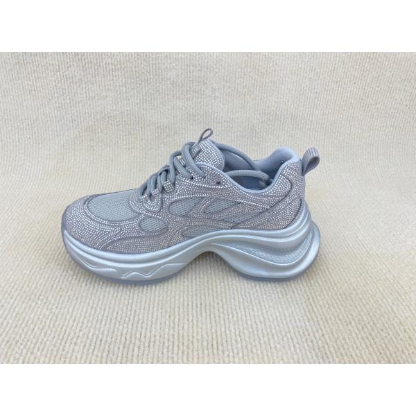 Women fashion walking shoes with bling rhinestone breathable upper grey