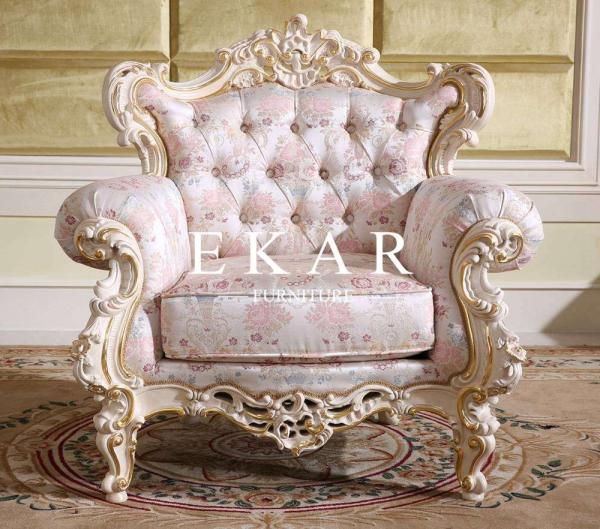 Luxury Antique Chesterfield French Carved Living Room Fabric Sofa  LS-A115T