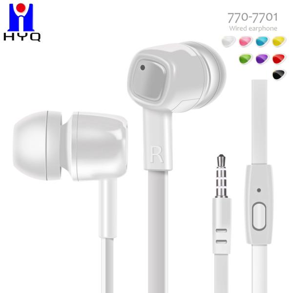 Plastic Wired In Ear Earphones 3.5mm Round Cable White Black Color