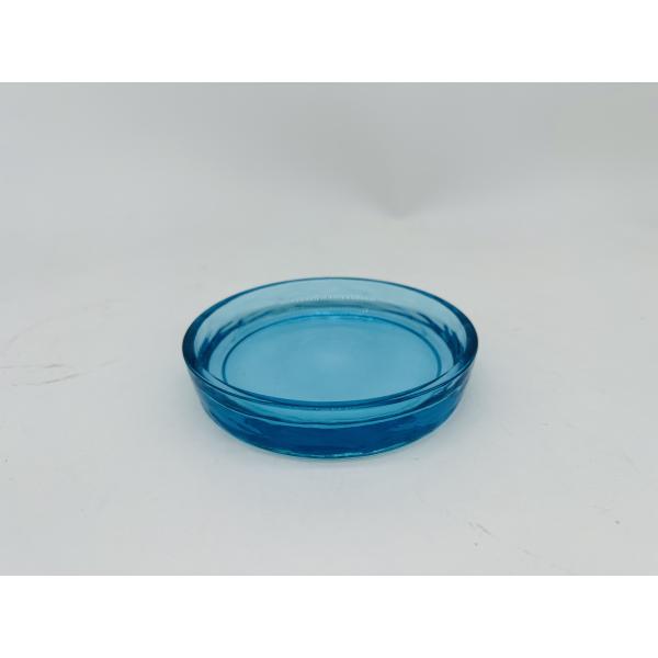 Accesorios de baño de vidrio azul conjunto de forma redonda dispensador de loción de vidrio botella de jabón para el baño