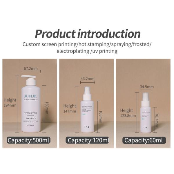 Embalaje en recipiente de plástico 500 ml de champú blanco con bomba