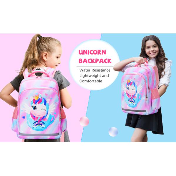 Unicorn Girls School Backpack Large Capacity Three Piece Set with Waterproof Inner Bag