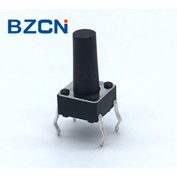Low Noise 6mm Tactile Switch Through Hole Terminal Vertical Push Black Button