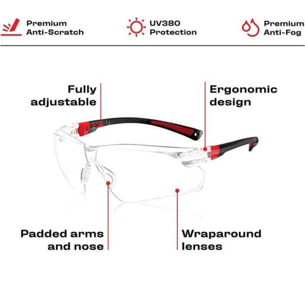 10in Clear Rubber Lightweight Anti-Fog UV-Protection Scratch-Resistant Safety Glasses
