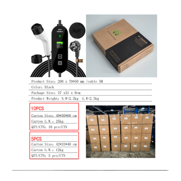 EV AC Charger Designed for and Flexible Electric Vehicle Charging with Adjustable Current Settings and 5 Meter Cable Length