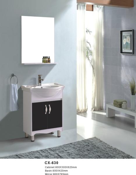 Two Door PVC Floor Mounted Bathroom Cabinets with Ceramic Basin Marble Countertop