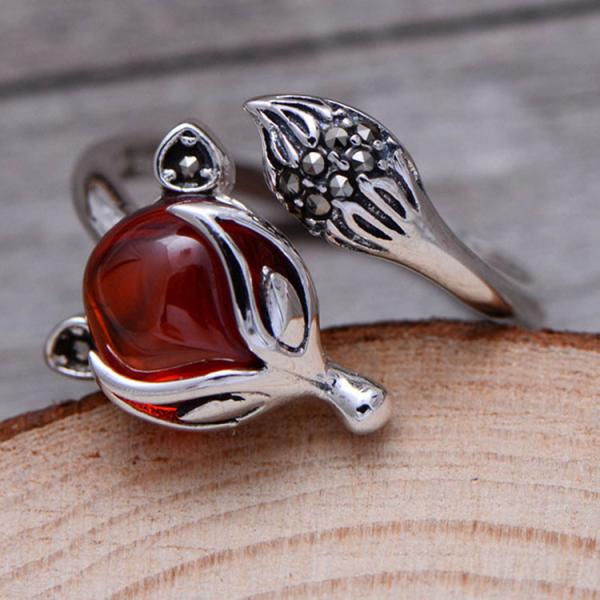 Adjustable Size Animal Style Garnet Retro Thai 925 Silver Ring(056625)