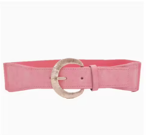 Classic Retro Pink Suede Belt with Alloy Buckle Dress Waistband Adjustable Elastic Flexible Woven Fashion Women