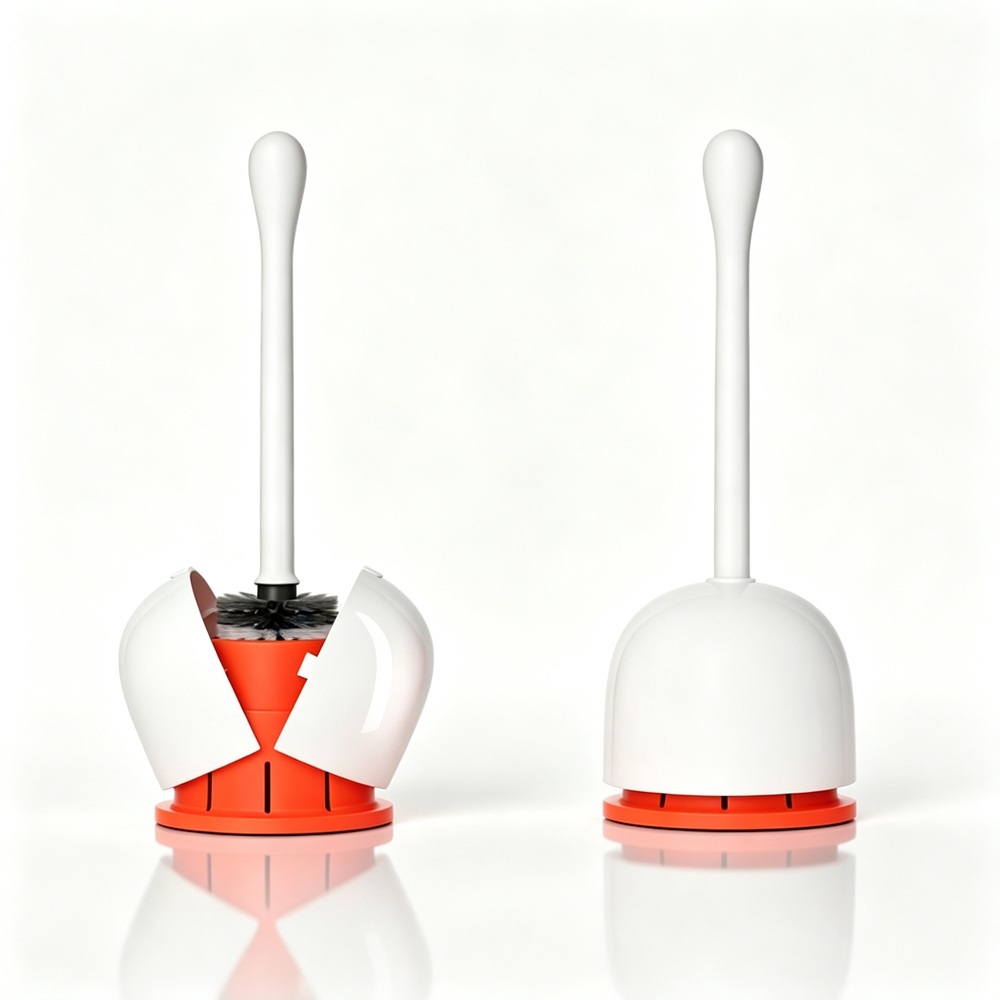Automatic-closing Lid Toilet Bowl Brush and Holder Set