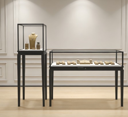 Modern LED Lighting Jewelry Display Cabinet with Adjustable Glass Shelves and Customizable Solutions