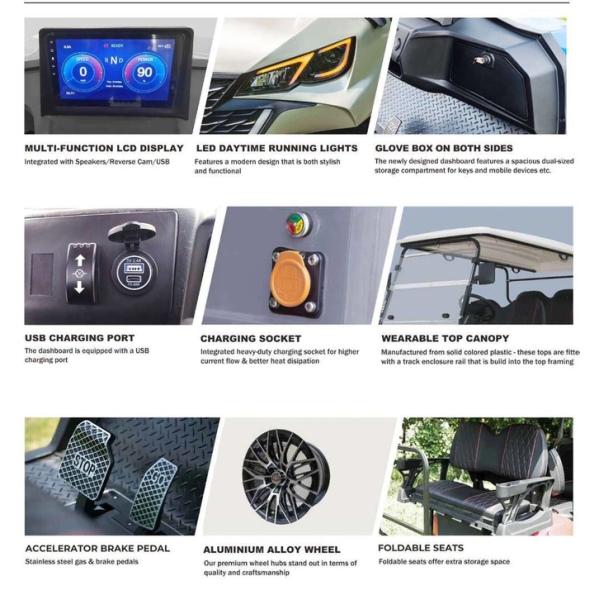 Blue 4+2-Seater Electric Off-Road Luxury Golf Cart Lithium Battery Equipped With 14-Inch Off-Road Tires Customizable color and LOGO