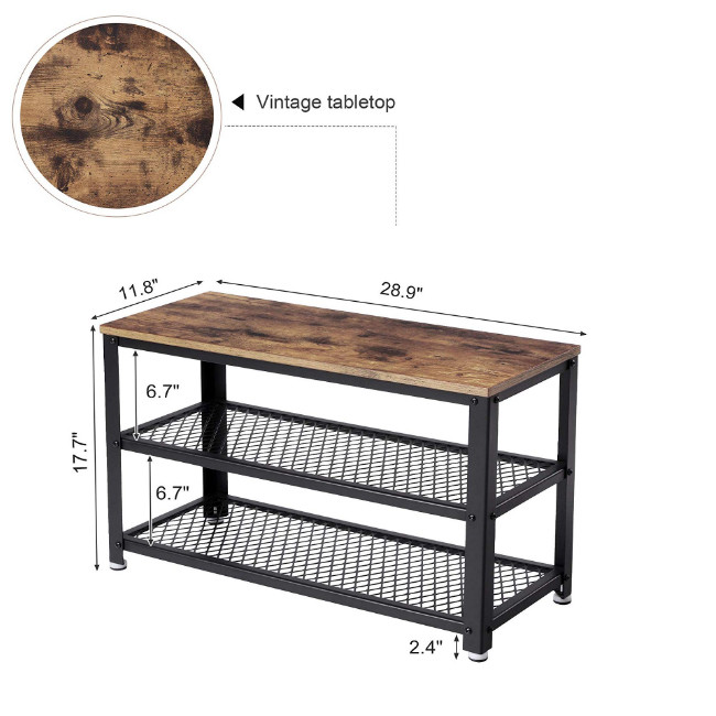 Mail Packing Shoe Storage Bench with White Finish and Wooden Shoe Rack