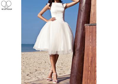 Off White Short Fitted Wedding Dress Sleeveless Top Satin Tulle Hems Back Zipper