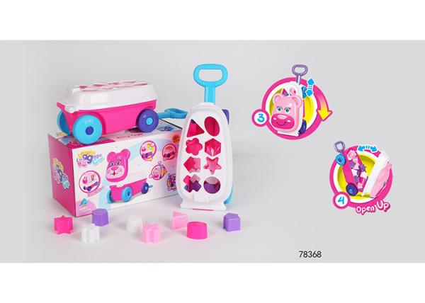 Pink Building Blocks Educational Toys For Kids Age 3 Years / Animal Trolley Cart
