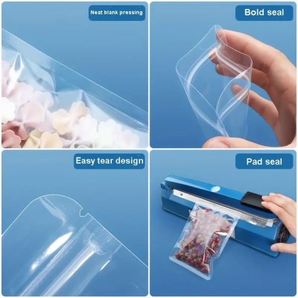 Premium Quality Zip Lock Resealable Stand up Pouch Full Clear Plastic Packaging Bag for Food Storage