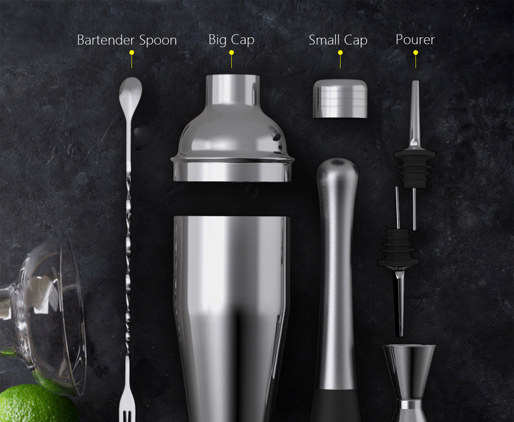 Адвокатура шейкера коктейля 750ml 6Pcs домашняя установила набор инструментов Адвокатуры нержавеющей стали