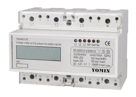 35mm Standard Kilowatt Hour Meter 3 Phase Four Wire DIN Rail , Active & Reactive KWH Meter