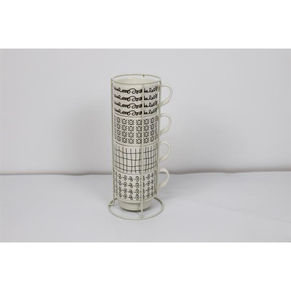 Four mugs set in new bone china with metal frame for home/office use ceramic coffee mugs