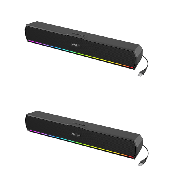 2*2 6W Stereo Bluetooth 5.4 Soundbar, USB-Powered +TF Card +RGB Light, Iron Mesh Desktop/Monitor Speaker