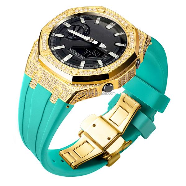 Full Zircon Diamond Stainless Steel Watch Case And Band For Casio Ga2100 Replacement