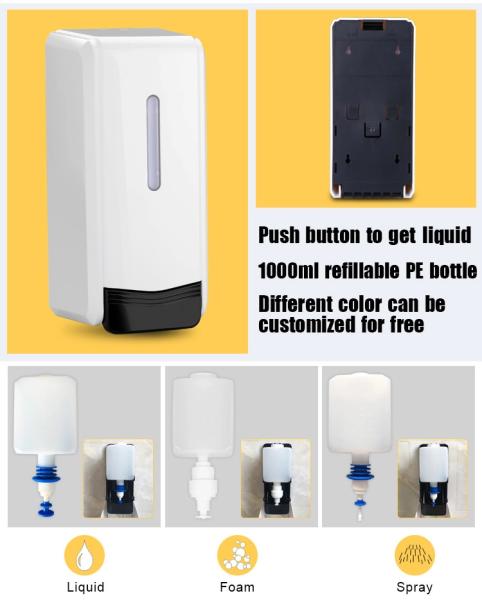 Hotel Bathroom 1000ml Liquid Soap Dispenser Plastic Durable Hand Liquid Shampoo Soap Dispenser