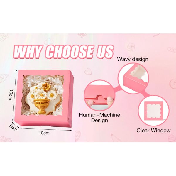 Pink Bakery Boxes - Treat/Cookie/Truffle Boxes For Mini Cakes, Pies & Cinnamon Rolls - Wedding Party Favor Packaging
