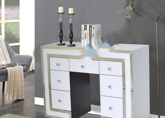 White Glass & Silver Mirror Dressing Table with 7 Drawers and 120X40X90CM Dimensions