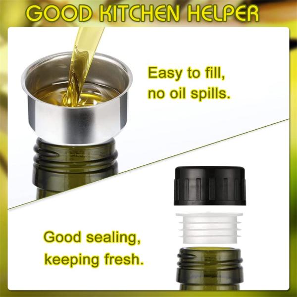 Glass Dark Green Kitchen Oil Bottle With Stainless Steel Spout Funnel Square 500ml 2pcs
