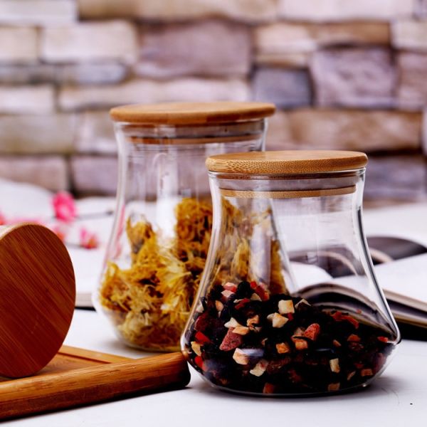 Heat Resistance Borosilicate Glass Canister Jar With Airtight Bamboo Lid Food Storage