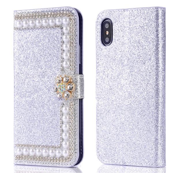 Luxury  Diamonds Cover Leather Wallet Case With Card Slot Bling Phone Case For iPhone X