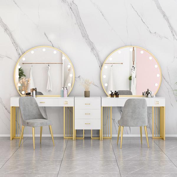 Nordic Standing Hollywood Mirror And Desk Dressing Table With Drawers