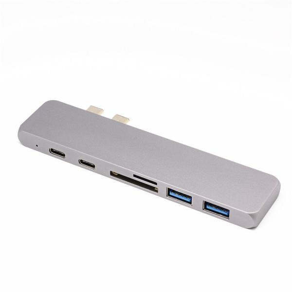 7 in 1 Aluminum Dual USB C Multi function hub, Double USB Type C Ports HUB For Macbook