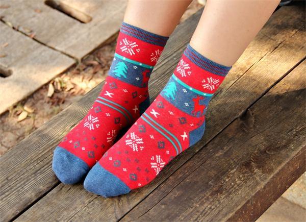 High quality christmas deer patterned design winter cotton hosiery for women