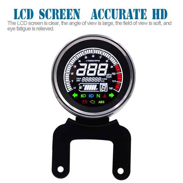 Black 12V Motorbike Fuel Gauge , LCD Universal Motorcycle Cluster