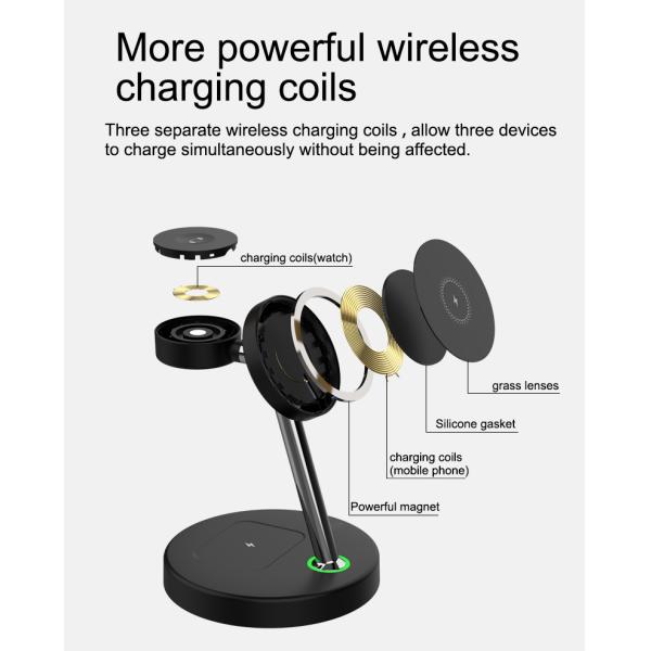 FCC Certified Magnetic Portable Charger , 4 In 1 Wireless Charging Station 15w