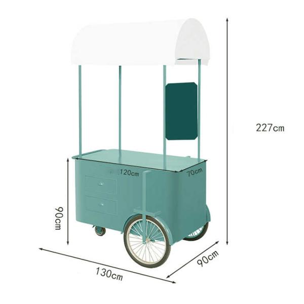 Portable snack food hand push Cart Street vendor Food Delivery Bike with Display Freezer