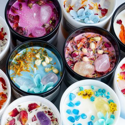 Glass Custom Private Label Velas Healing Crystal Aromatherapy Luxury Scented Candle With Flowers