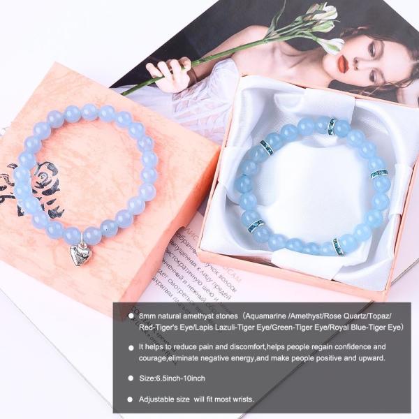 8мм Аметист Синий Аквамарин Драгоценный Камень Браслеты Кристалл Лечение