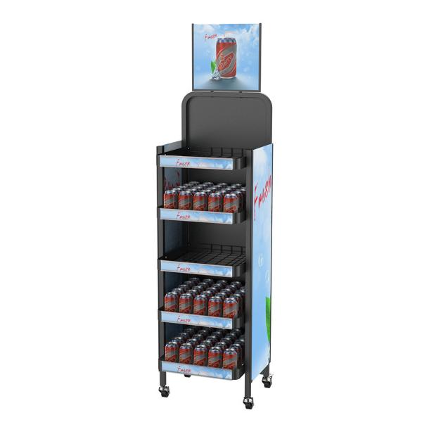Metal Wheeled POP POS Display Kiosk Stand Pos Display Units For Beverage Storage Rack