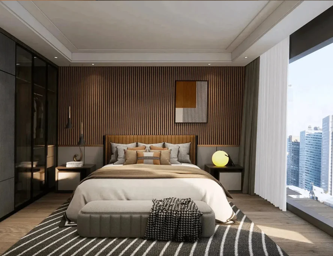 Wooden Acoustic Panels Natural Grain For Cozy Bedroom Sound Optimization