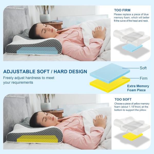 Cervical Memory Foam Pillow 2 in 1 Contour Orthopedic Support Pillows for Neck Pain Customized Color