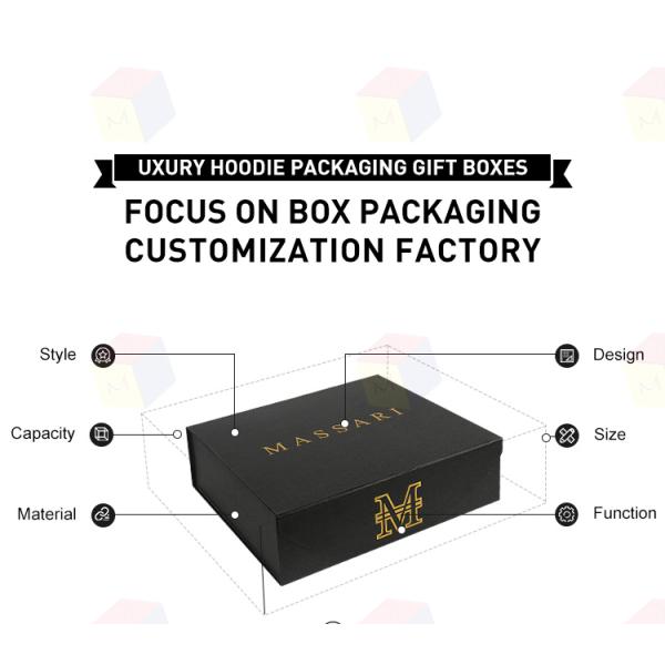 Luxury Custom Logo Black Magnetic Folding Heavy Oversize Hoodie Packaging Box Clothing