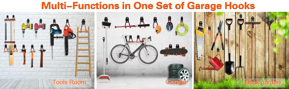 Garage Hooks Heavy Duty, Wall Mount Ladder Hooks | Storage Organizer With a non-slip coating for Hanging Bicycles Garden Tools Ladders Hoses Ropes and Loose Items