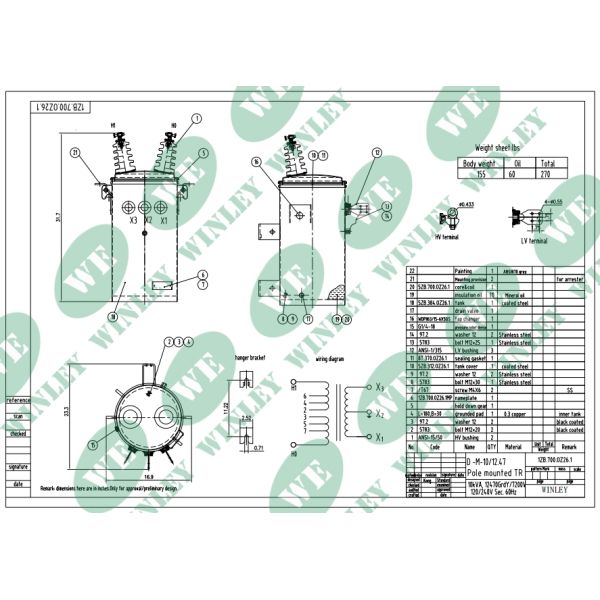 10KVA Single Phase Pole Mounted Distribution Transformer with Copper Windings and Grain-Oriented Steel Core for Compact Footprint