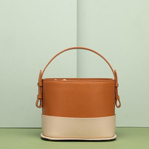Green Bucket Handbags Cowhide Leather Multi Color Shoulder Bags For Women